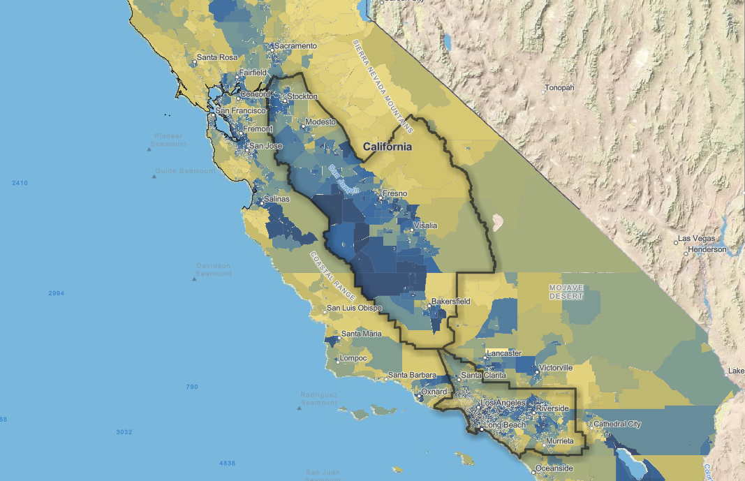 Minority Population by Census Tract in California - Credit: My NASA Data