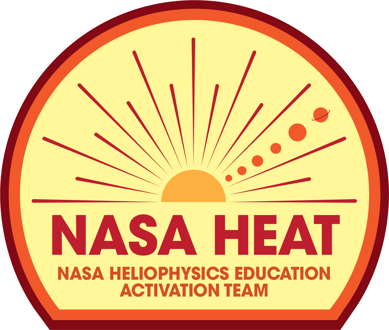 NASA Heliophysics Education Activation Team logo showing the Sun with rays leaving it. It also shows planets in the path of some of the Sun's radiation.