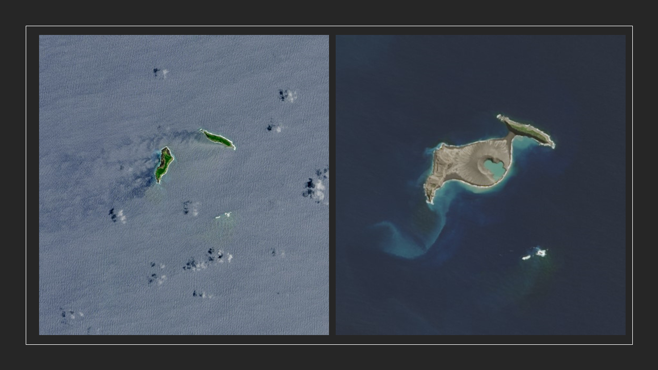 Hunga Tonga and Tonga Ha'apai before and after the volcanic eruption in December 2015