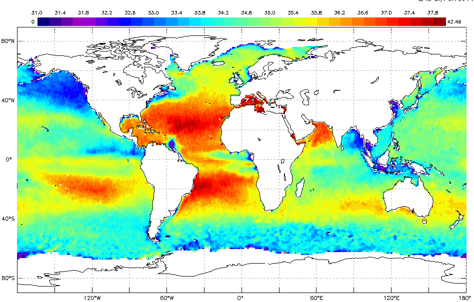 My NASA Data - Monthly Sea Surface Salinity - May 2019