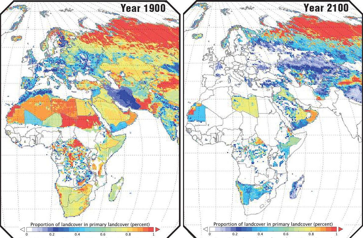 Primary Land Cover 1900 and 2100 Africa