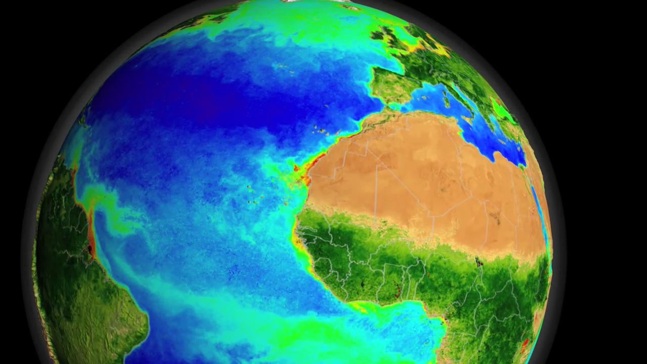NASA SeaWiFS Biosphere Data over the North Atlantic. Source: NASA Scientific Visualization Studio