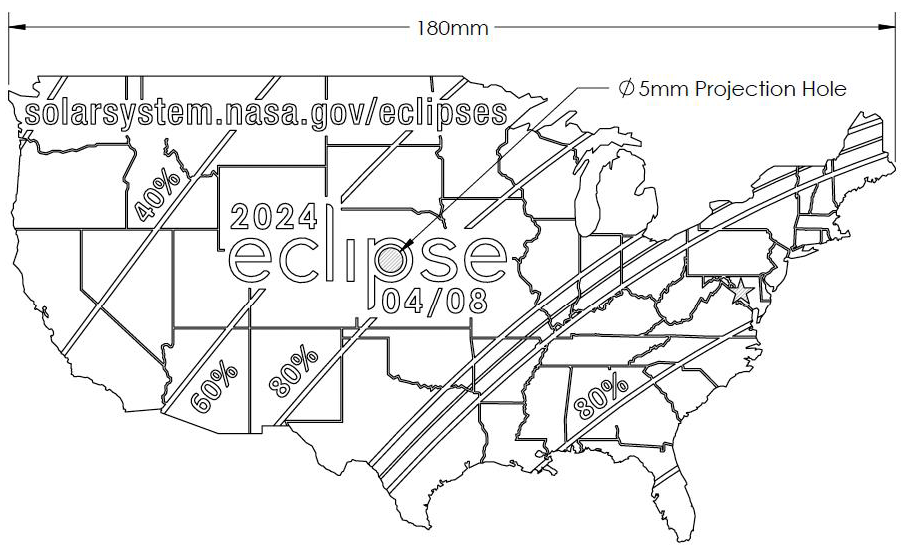 Pinhole viewer template in the shape of the United States.