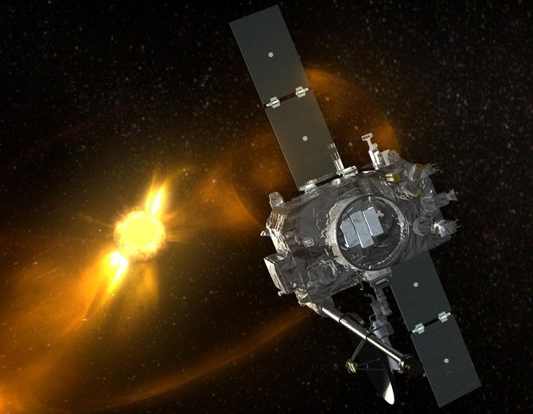 Artist's concept of one of the STEREO spacract in orbit at the Sun. Credit: NASA
