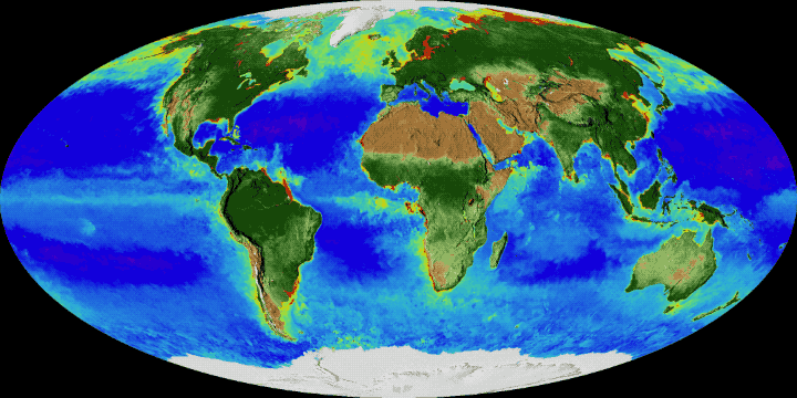 NASA's global view of plant life in the ocean and on land plays a critical role in understanding carbon from both natural and human-caused sources as it moves within and among the atmosphere, the ocean and land as our living planet breathes. Credit: NASA