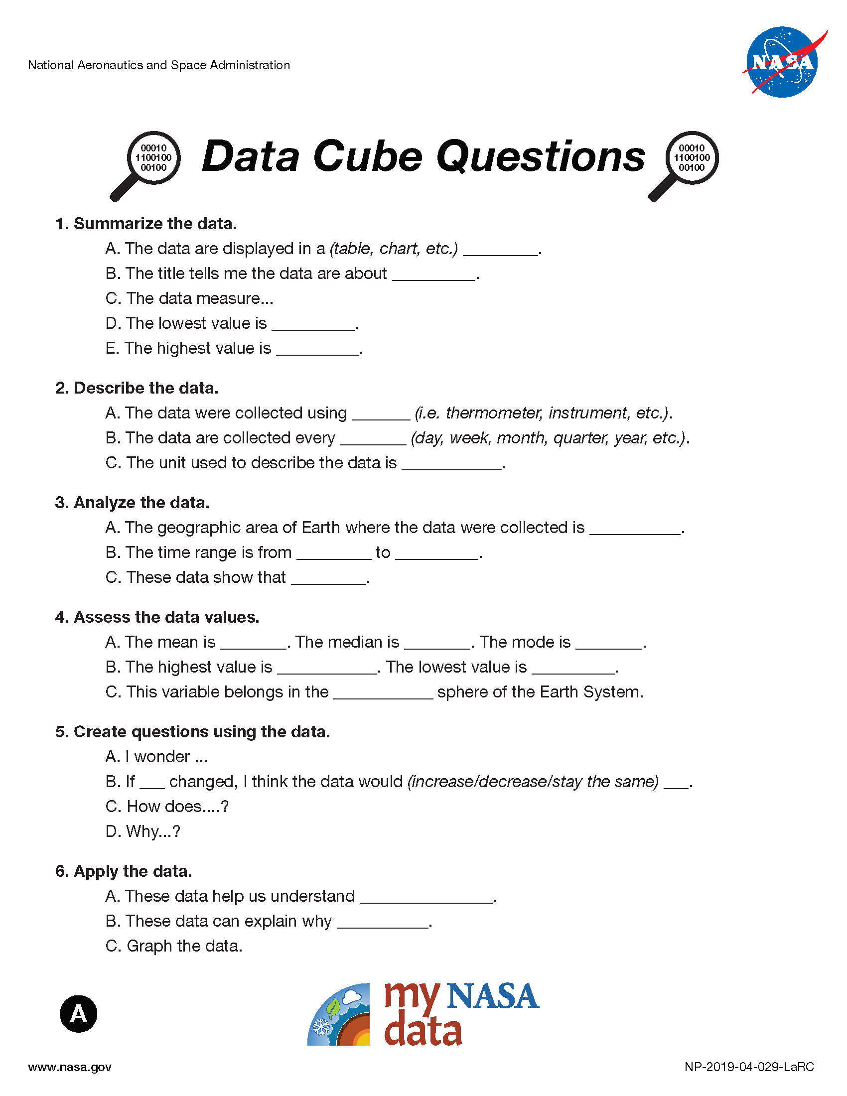 My NASA Data - Data Literacy - Data Cube Beginner Questions