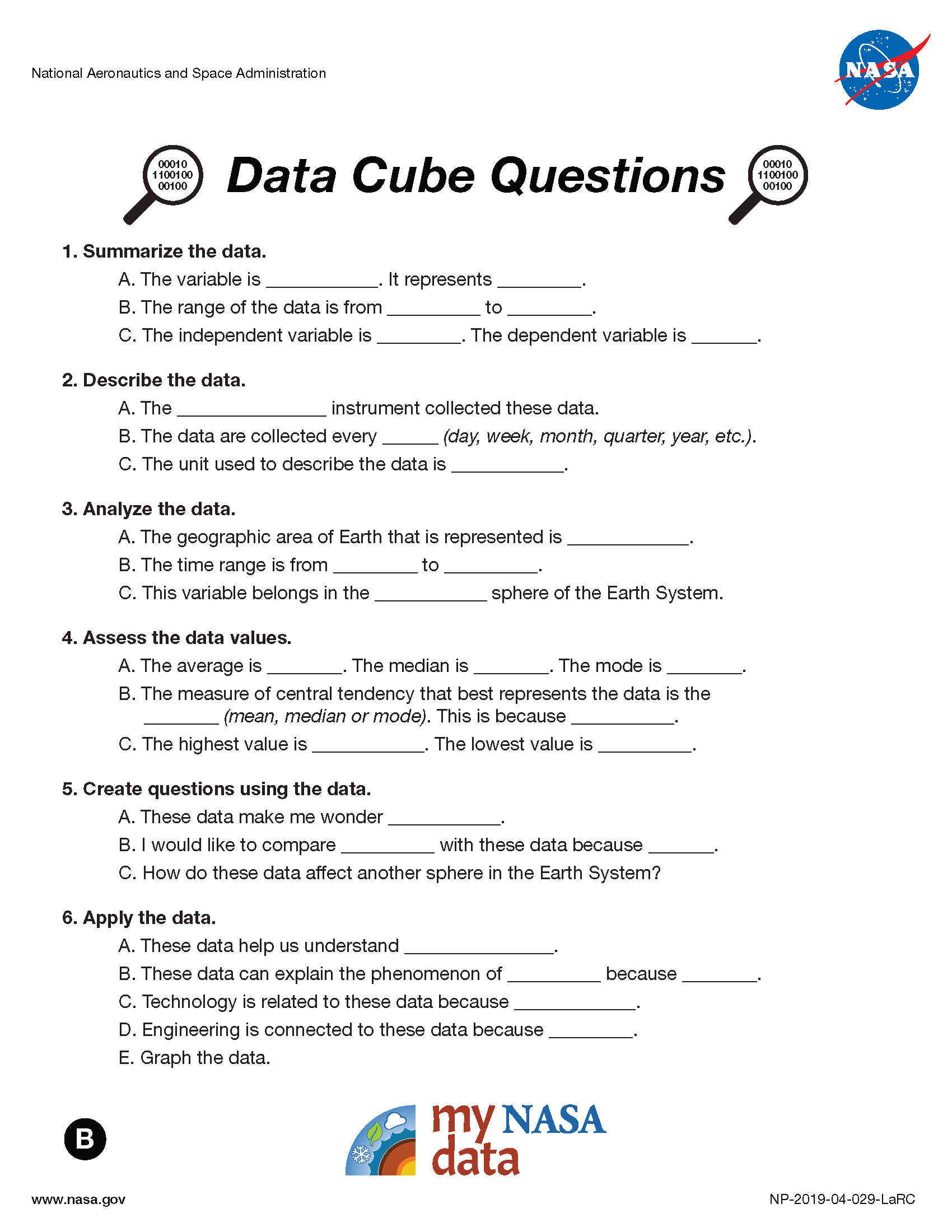 My NASA Data - Data Literacy Cube - Intermediate Questions