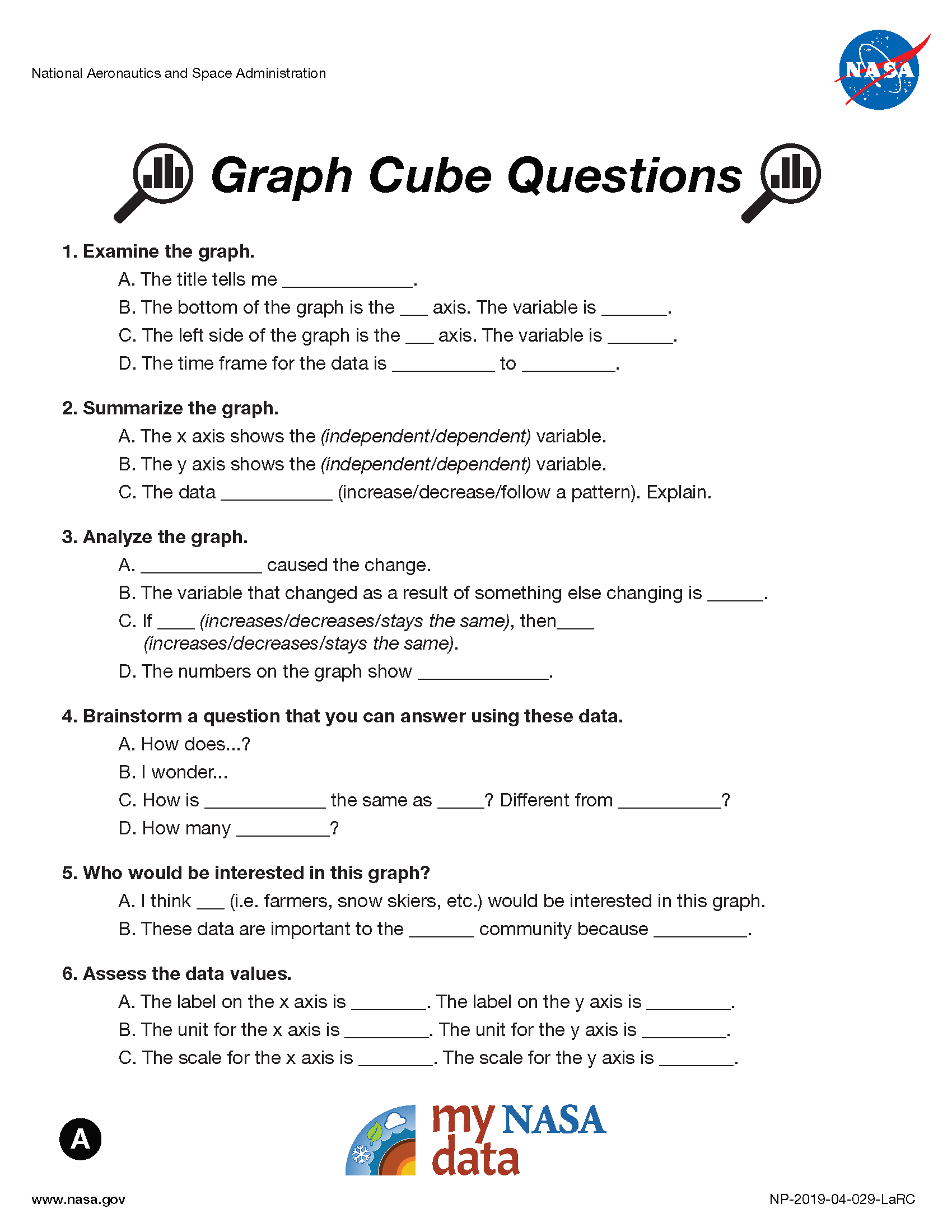 My NASA Data - Data Literacy Cubes - Graph Cube Questions - Beginner