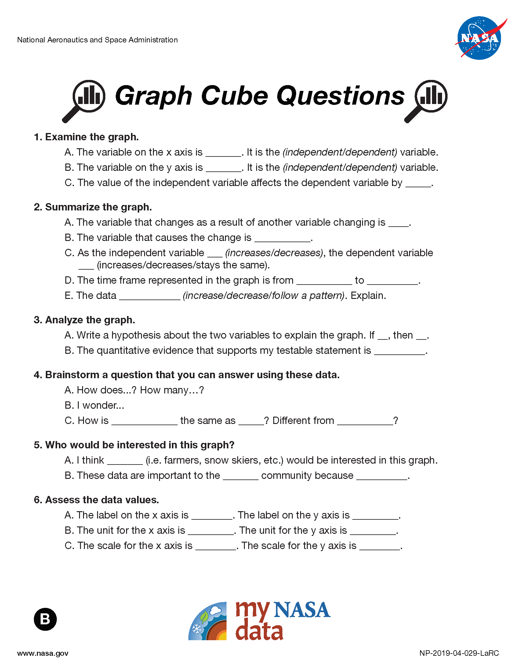 My NASA Data - Data Literacy Cubes - Graph Cube Questions - Intermediate