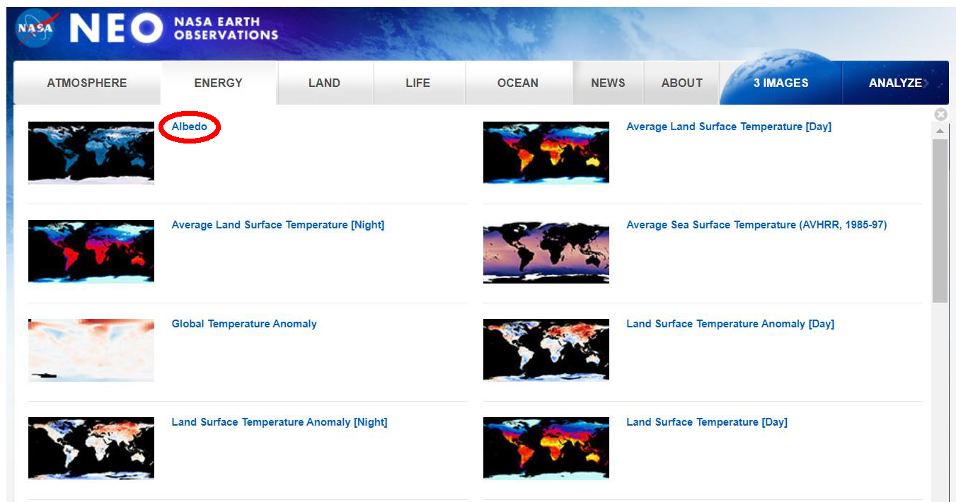 NASA Earth Observations Screen 2