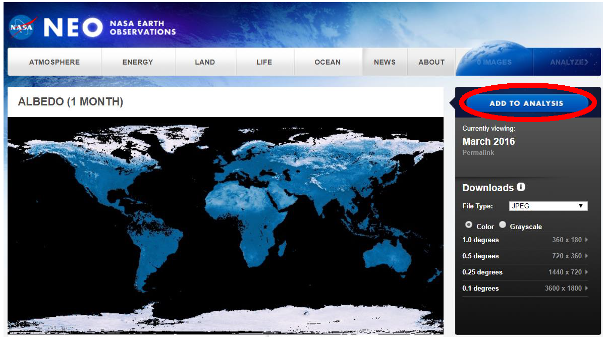 NASA Earth Observations Screen 5