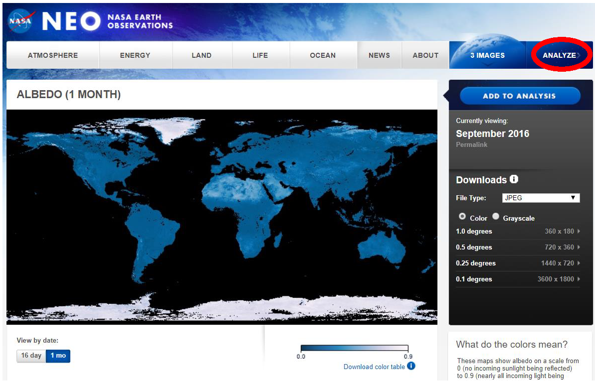 NASA Earth Observations Screen 7