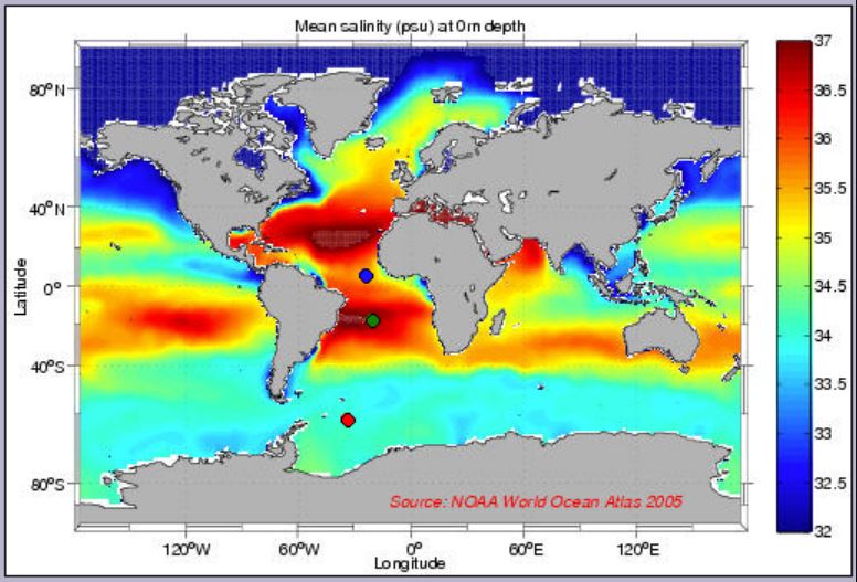 NASA Aquarius Annual Mean Salinity Map
