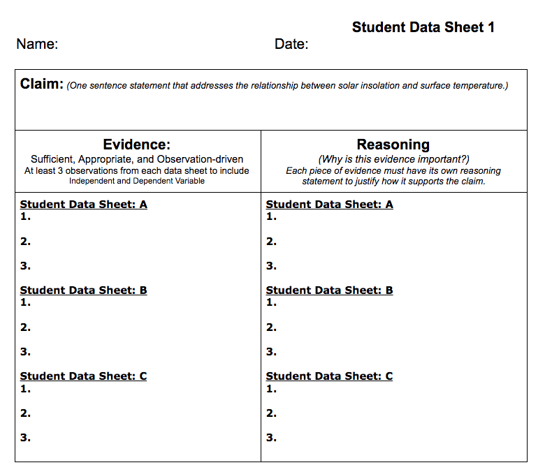 Student Data Sheet 1