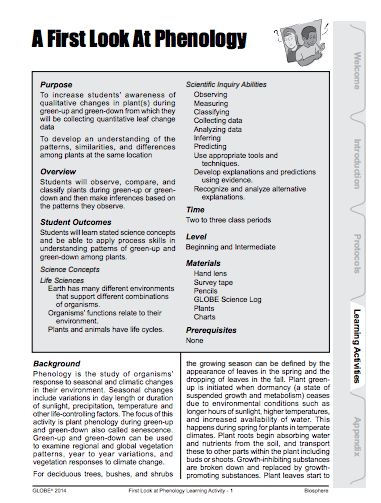 First Look at Phenology Learning Activity 