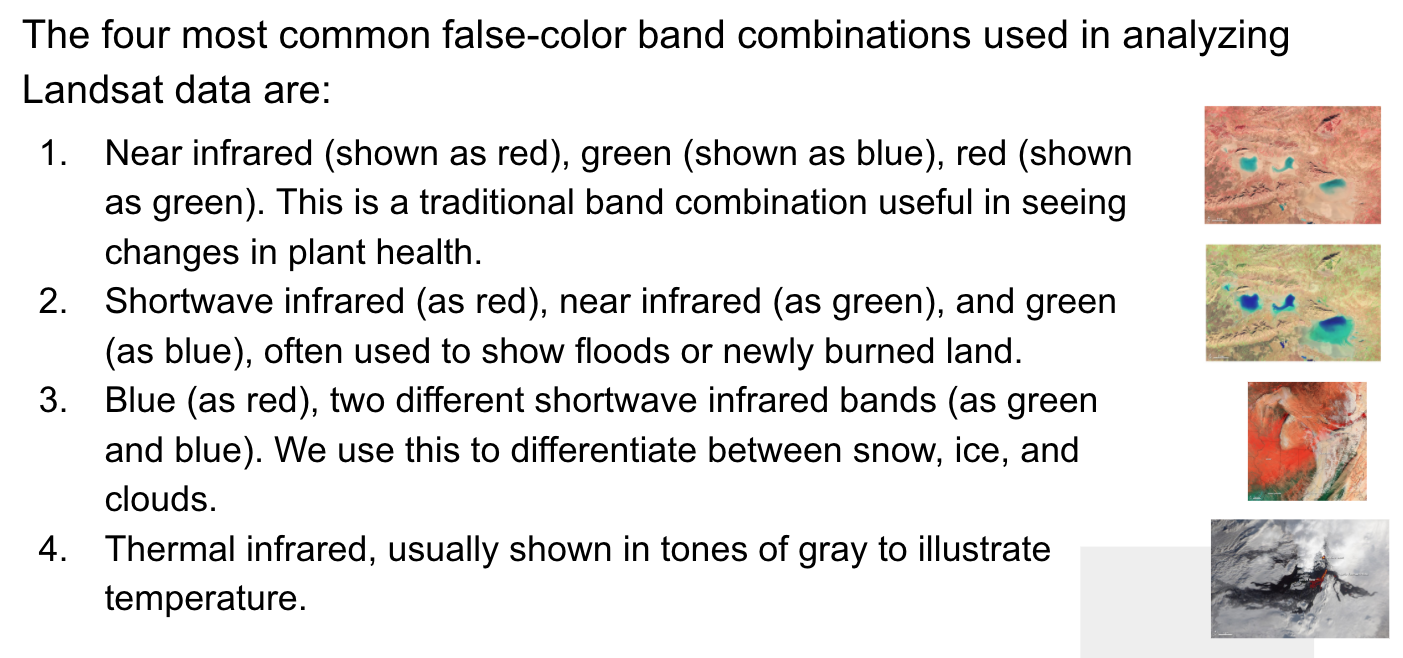 our most common false-color band combinations used in analyzing Landsat data