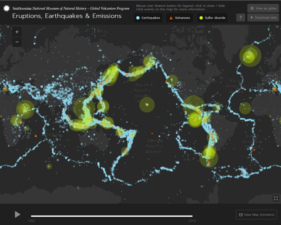 Smithsonian National Museum of Natural History Global Volcanism Program - Eruptions, Earthquakes and Emissions Visualization