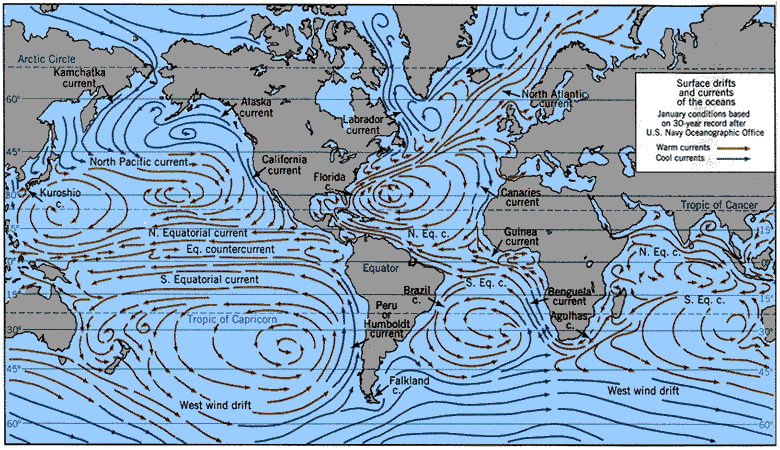 Major Ocean Currents (source: US Navy Oceanographic Office)