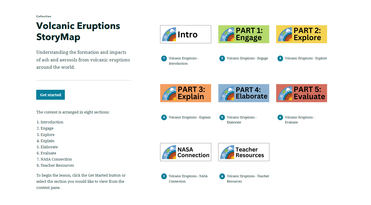 Screenshot of the Volcanic Eruptions StoryMap front page.