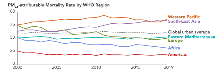 PM2.5 Attributable Mortality Rage by WHO Region