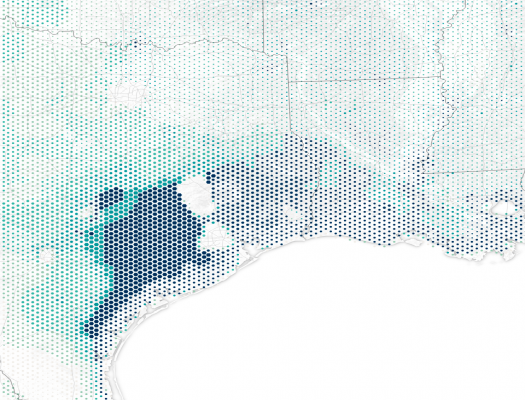 Symbol map of Hurricane Harvey's effect on soil moisture around Houston Texas.