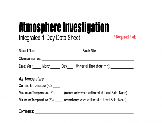 GLOBE Atmosphere Investigation Integrated 1-Day Data Sheet