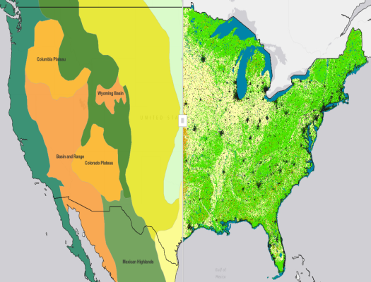 Physiographic regions and land cover in the United States