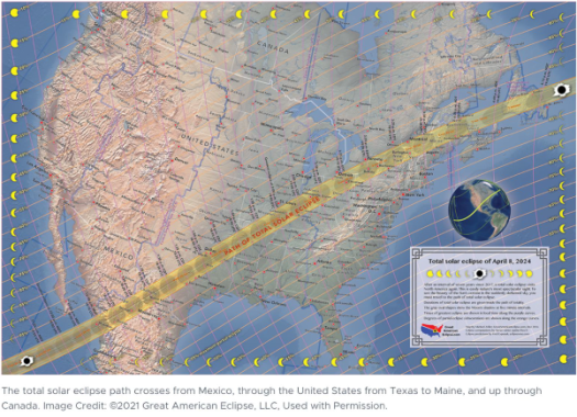 April 8, 2024 Total Eclipse path across the US from Texas through Maine