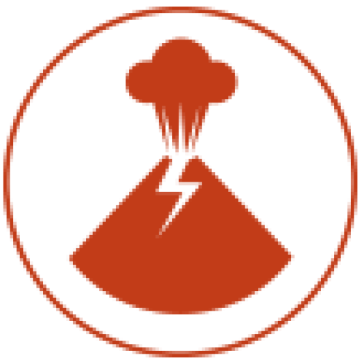 Red circle with volcano inside