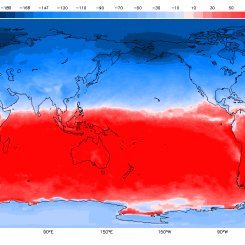 Monthly Net Flow of Energy towards Earth by Longwave and Shortwave Radiation with Clouds (Watts/m² )